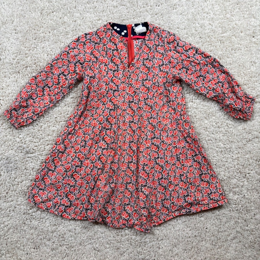 Dagmar Daley Girls Floral Print‎ Cotton Dress Coral Red Size 4 Made in USA